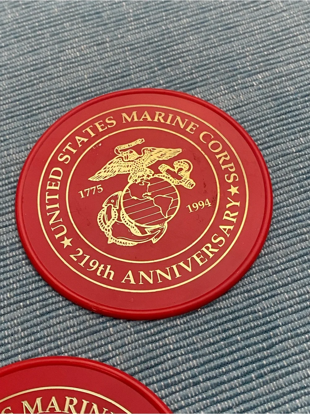 United States Marine Corps Commemorative Round Coasters - Red & Gold (Set of 5)